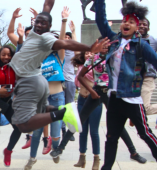 Group of students jumping in the air